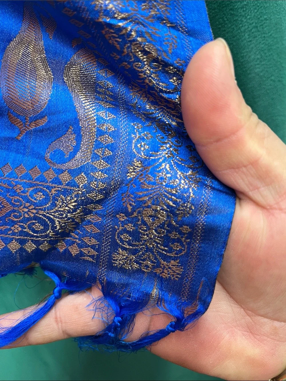 Royal Blue Woven Paisley-Trim Table Throw